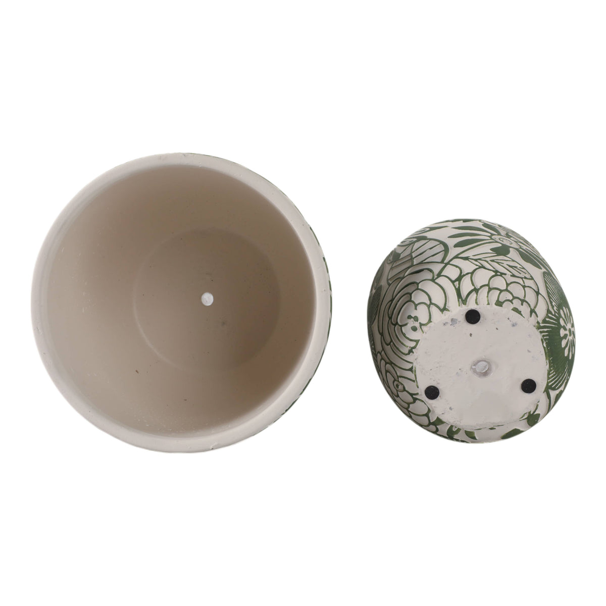 Planter Set of 2 - White/Green Ceramic Floral Power, 6/8 in.