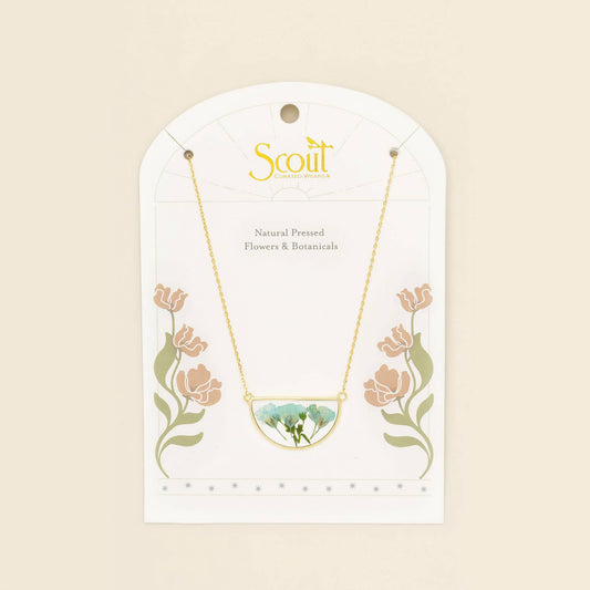 Pressed Flower Necklace - Blue Baby's Breath/Gold