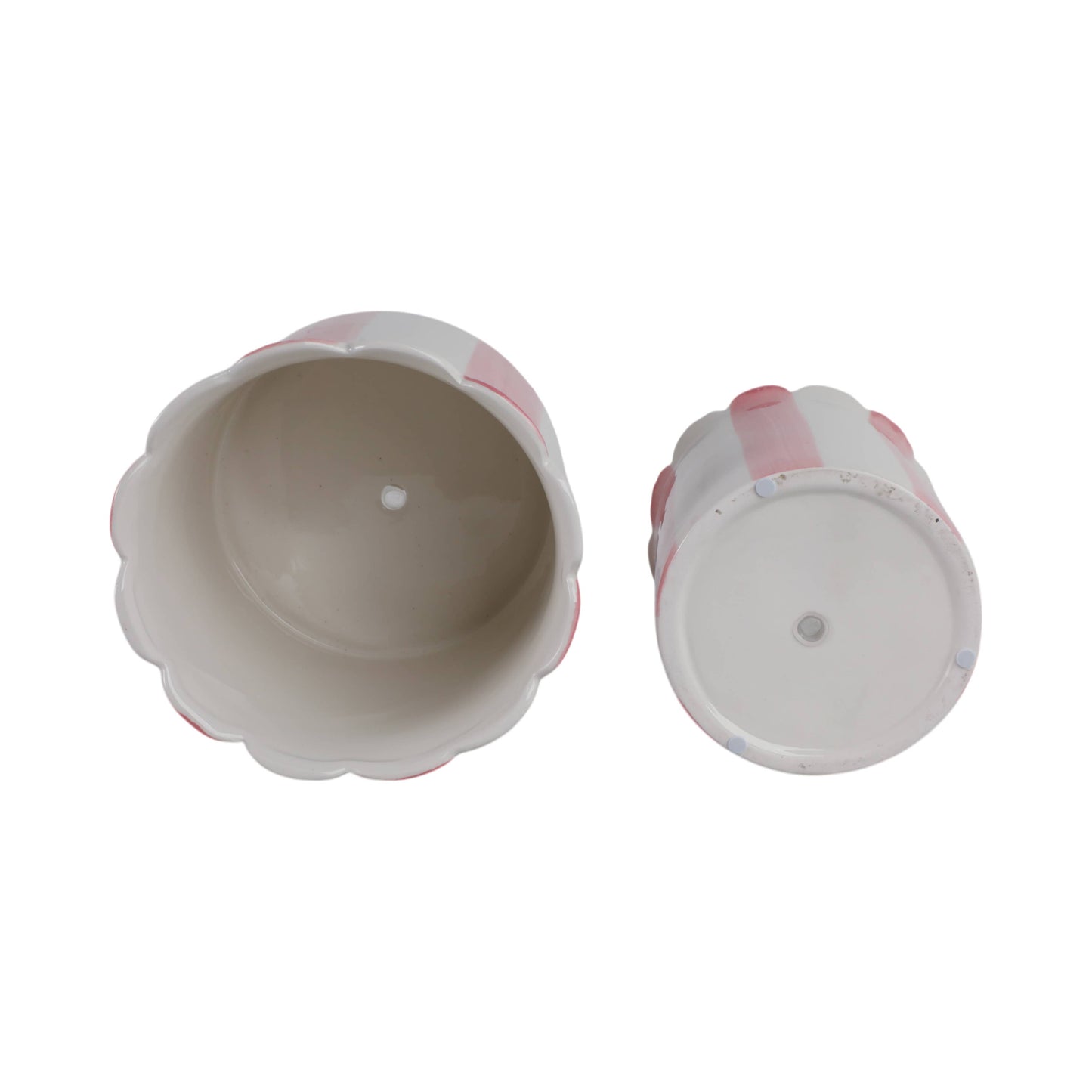 Planters Set of 2 - Pink Ceramic Striped Scallop, 6/8 in.
