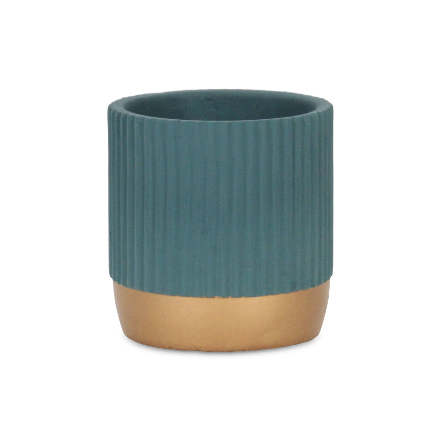 Aurone Round Ceramic Pot with Gold Finished Base - Blue