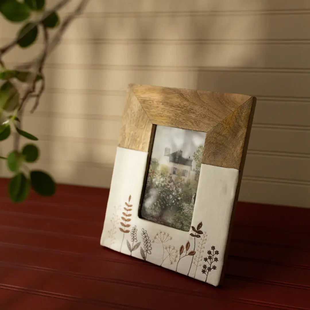 4x6 Heather Embroidered Floral Wood Photo Frame Brown