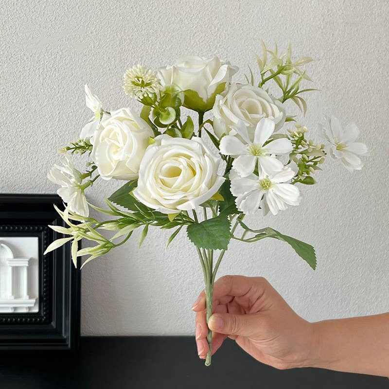 11''T Silk Mixed Floral Bunch, Roses/Daisies Flower Bush