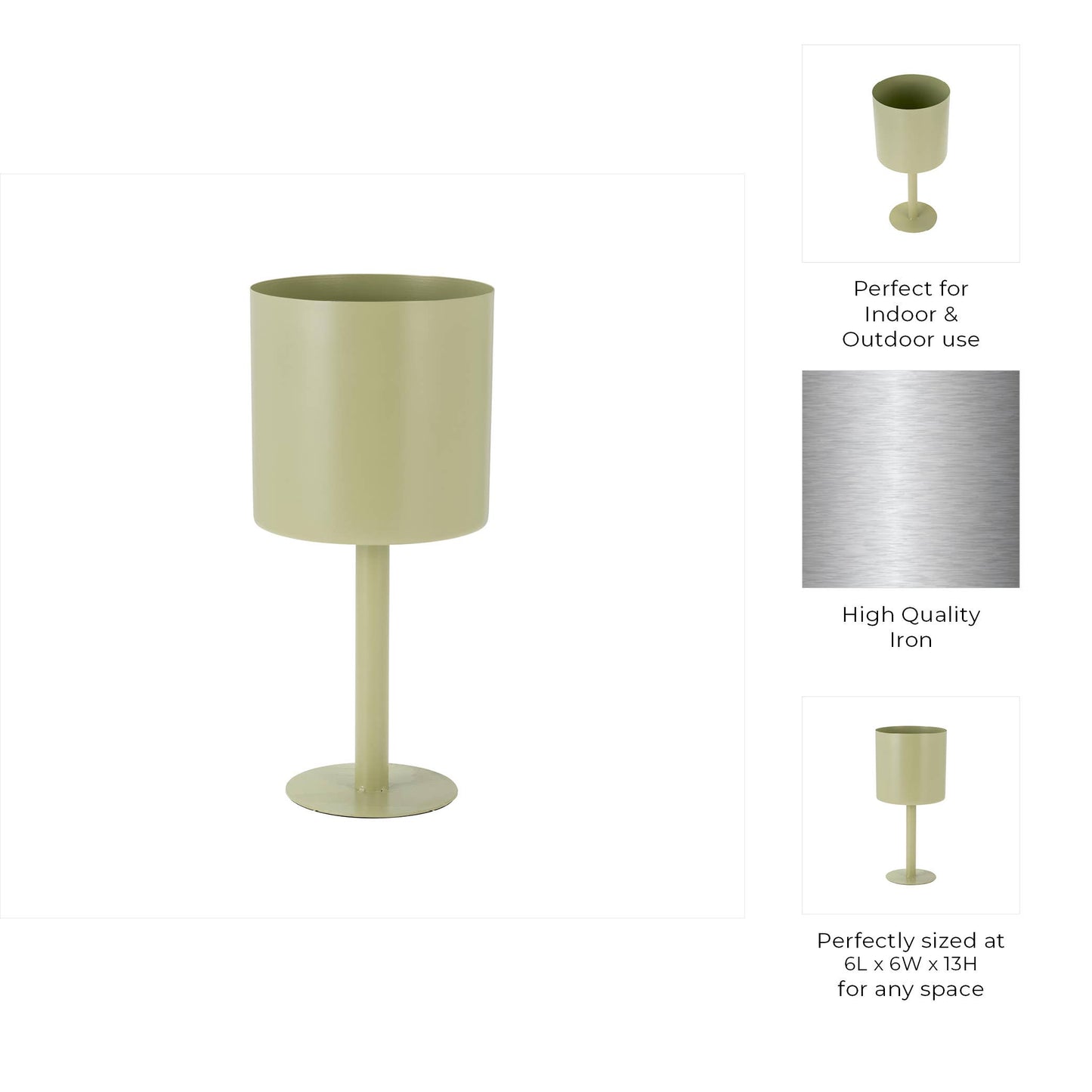 Metal Cylindrical Planter Pot on Round Base - Green, 6 in.