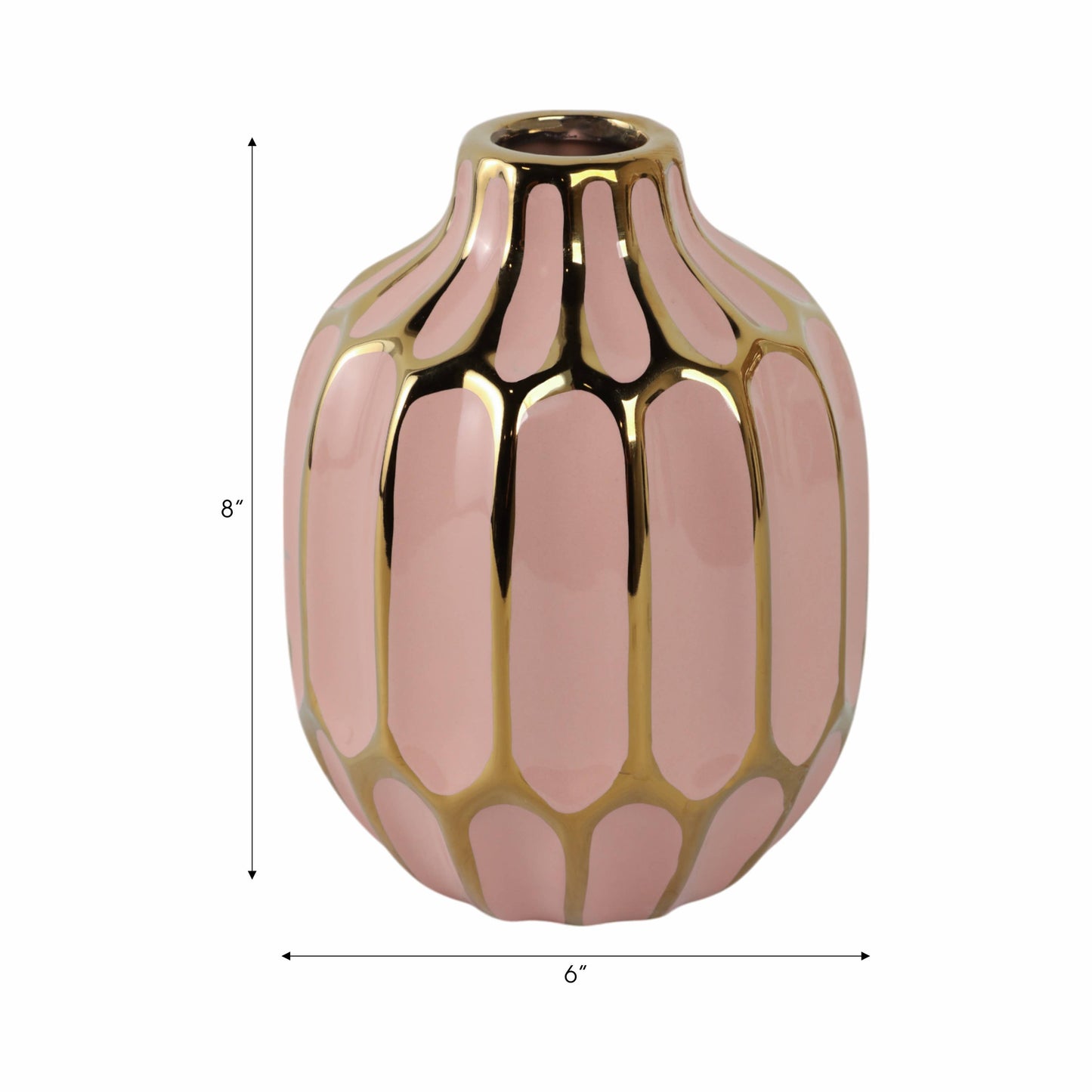 Pink 8 in. Ceramic Novelty Striped Blush Vase