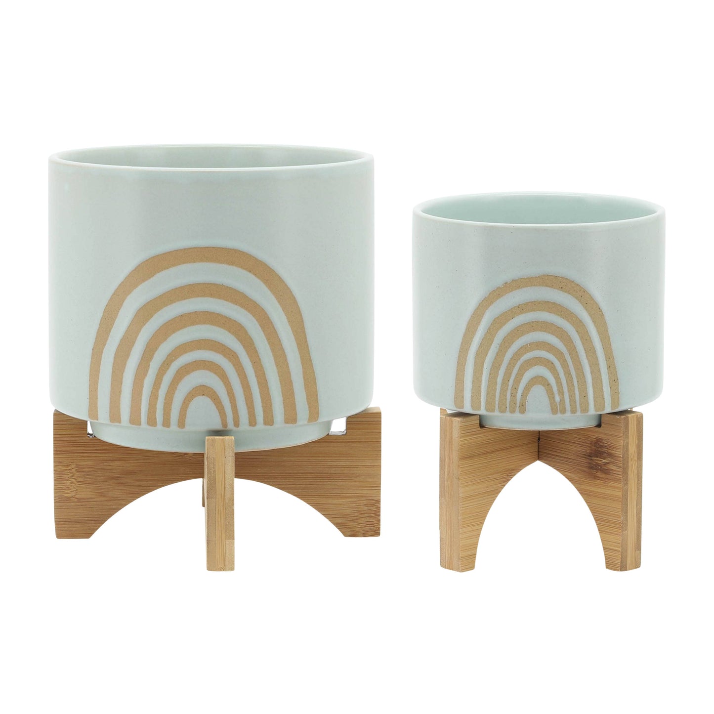 Planter Pots Set of 2 - Green Ceramic Arch Stand, 5/8 in.