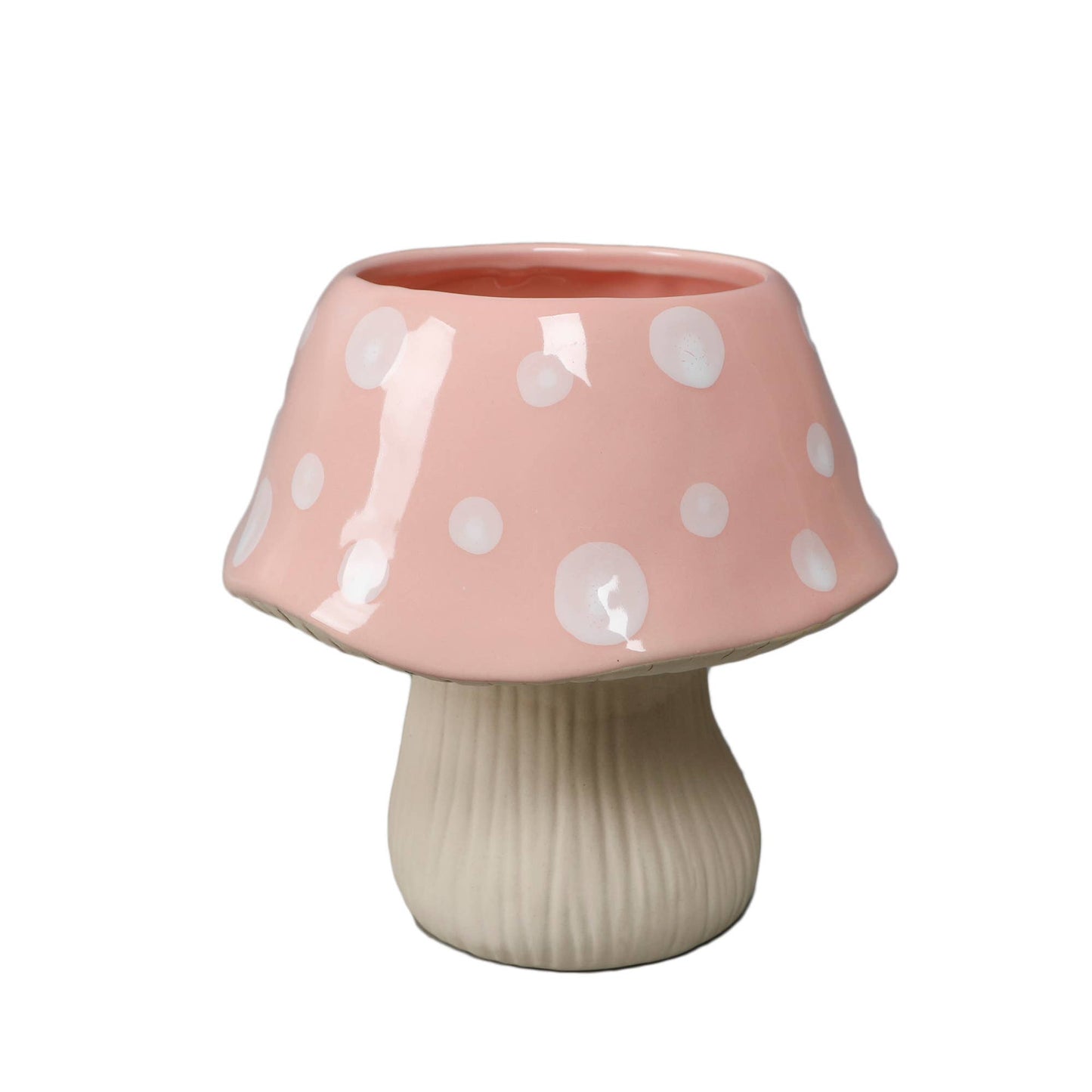 Pink Polka Dot Mushroom Ceramic Planter
