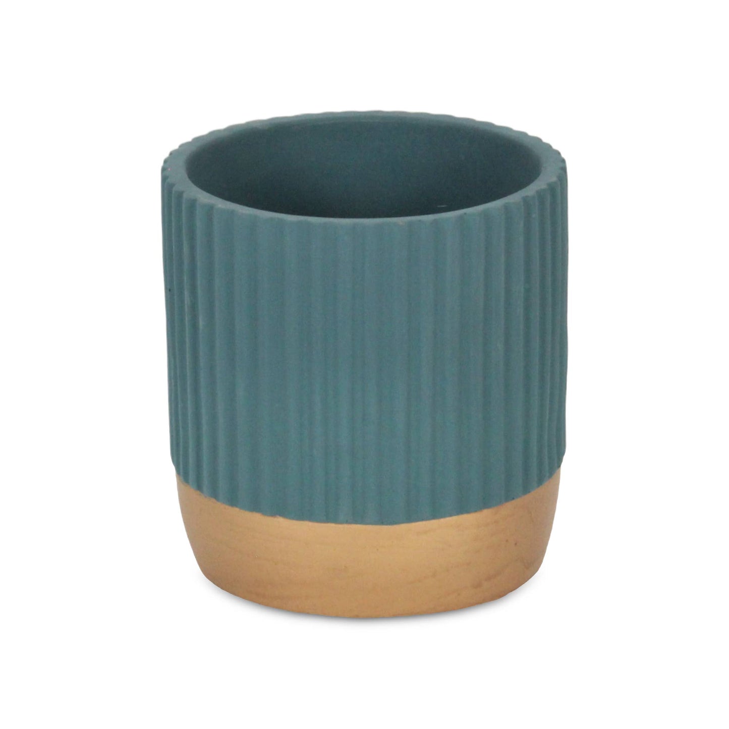 Aurone Round Ceramic Pot with Gold Finished Base - Blue