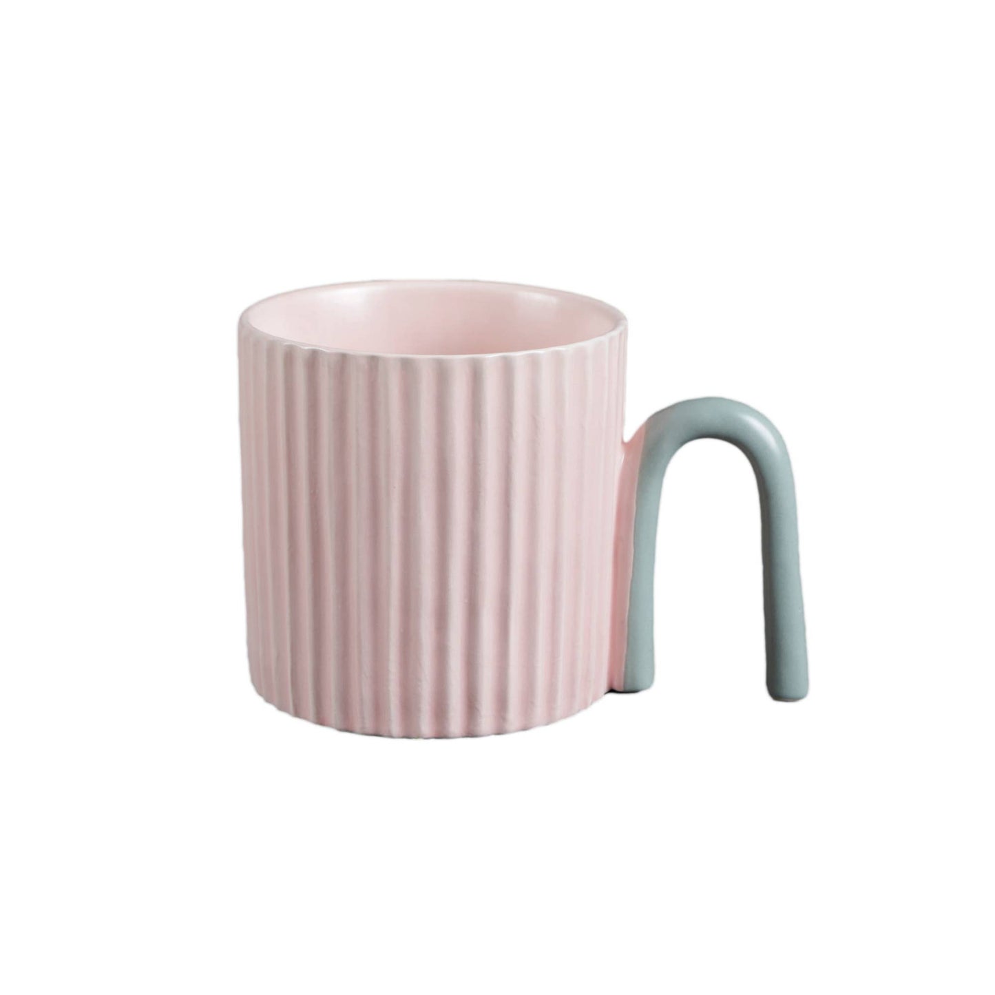 Pink Modern Ribbed Ceramic Mug with Arch Handle