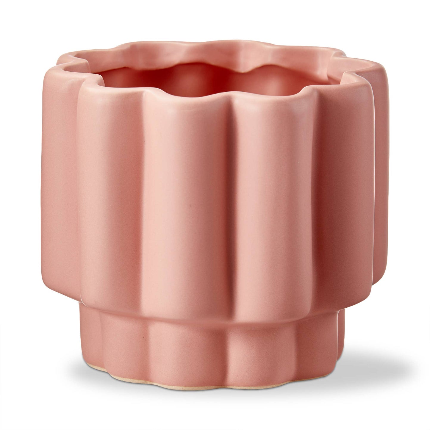 Pink Scallop Short Stoneware Planter with Silicone Plug
