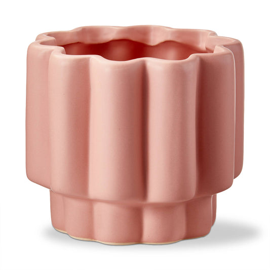 Pink Scallop Short Stoneware Planter with Silicone Plug