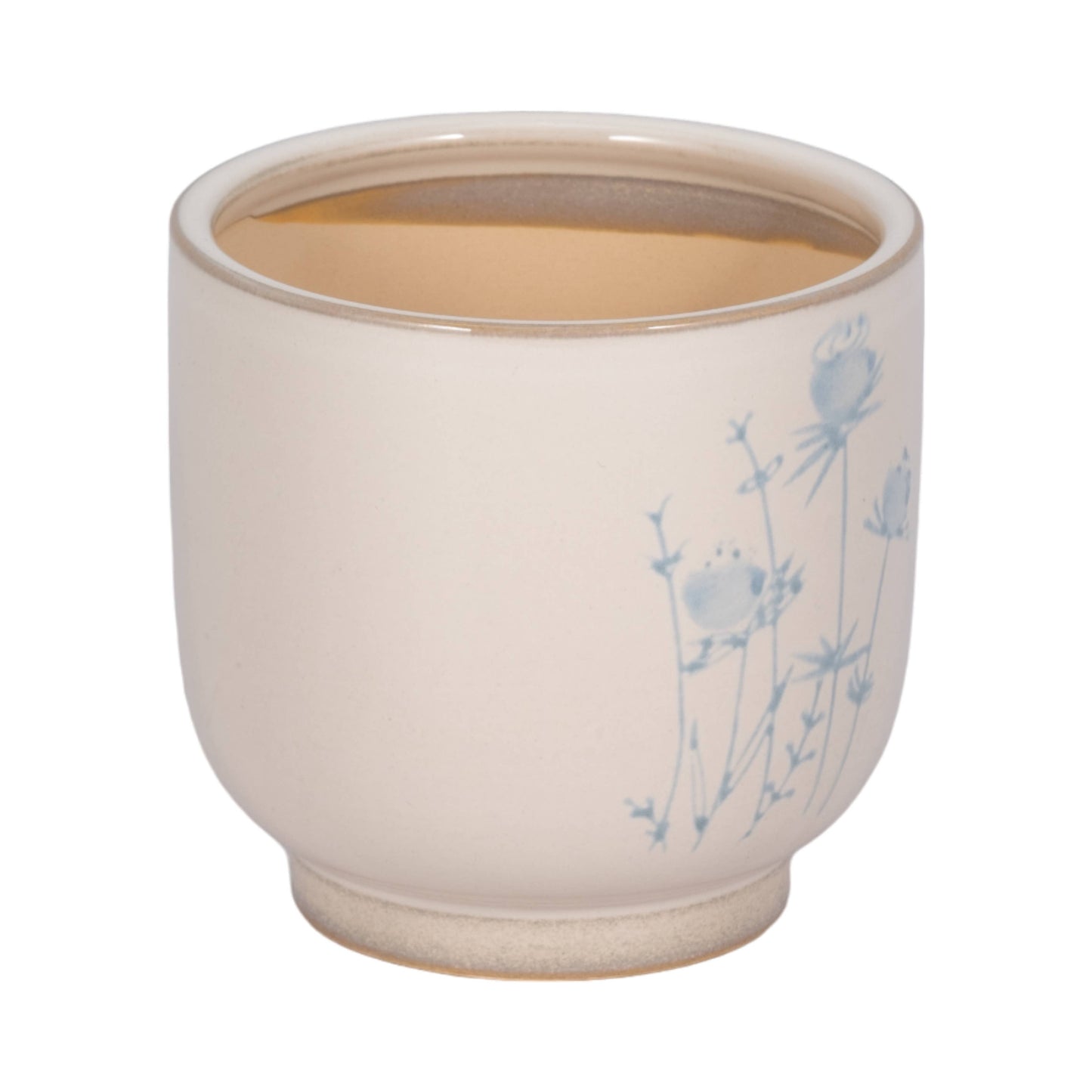 Decorative Planter - Beige Ceramic Blue Flower Design, 5 in.
