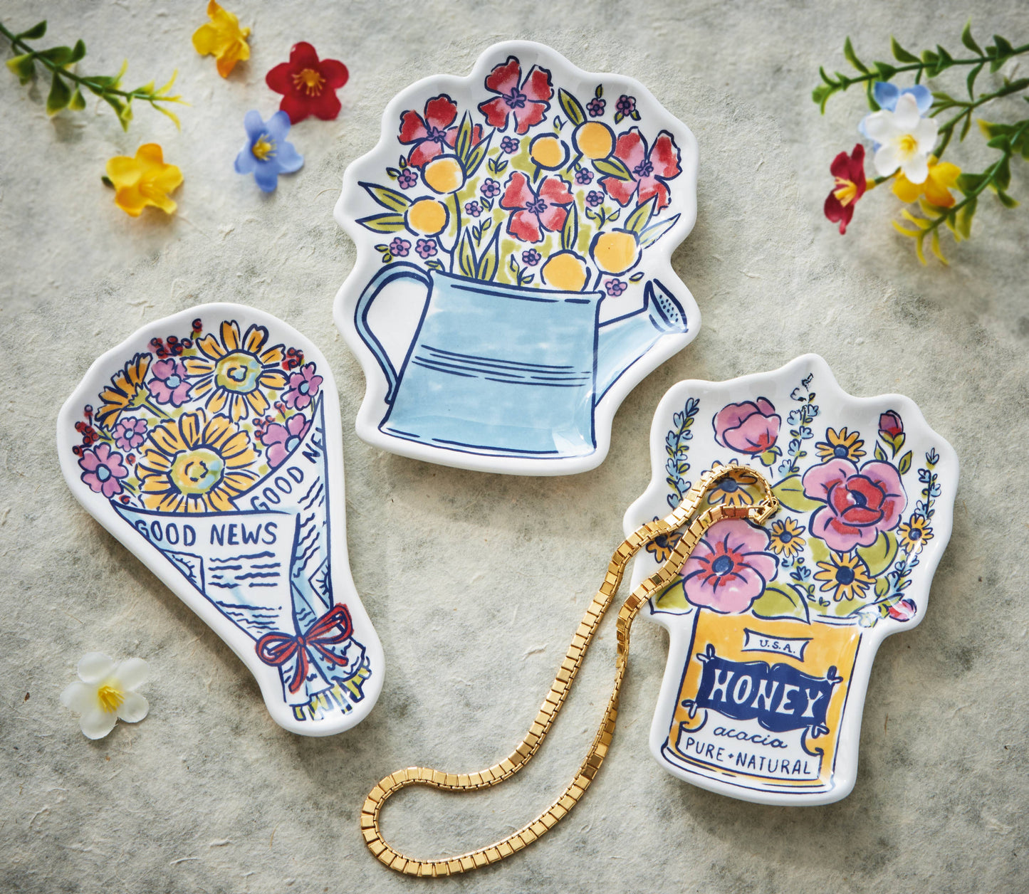 Water Can Bouquet Trinket Dish Multi Ceramic Everyday