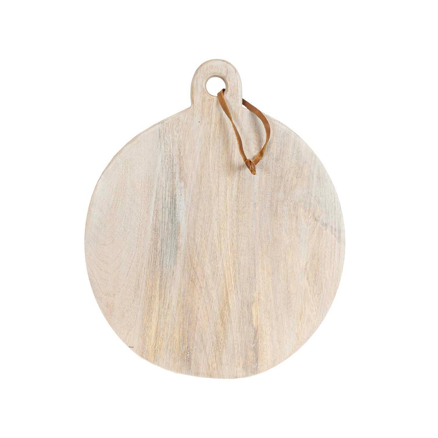 Ashton Round Serving Board Whitewash Wood Leather Loop