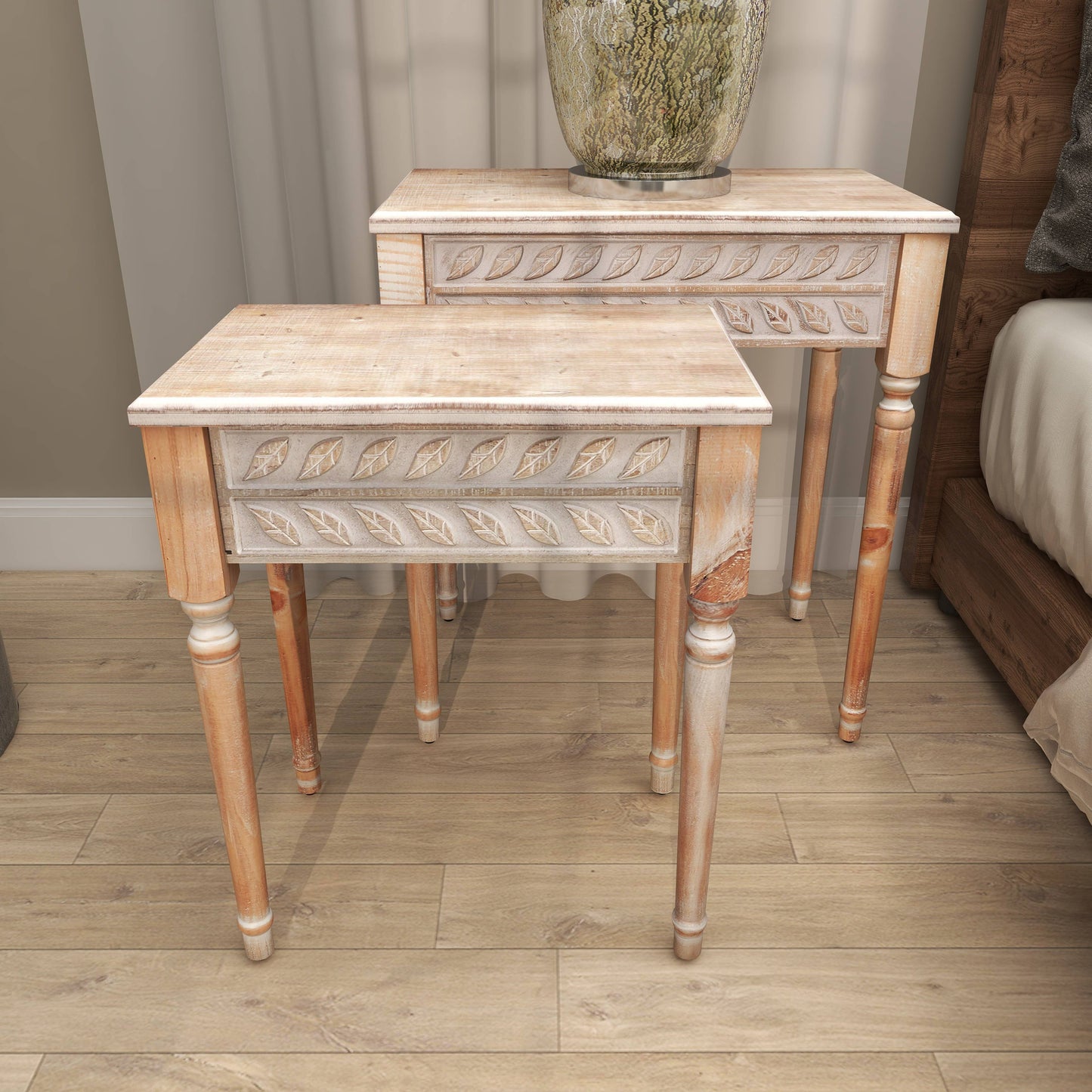 Farmhouse Brown Wooden Accent Table Set