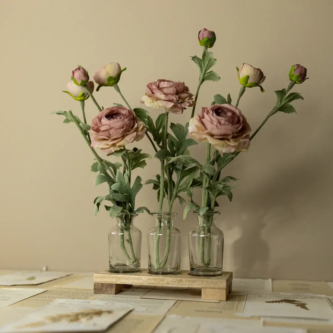 Hazel 3 Glass Bud Vase With Wood Tray