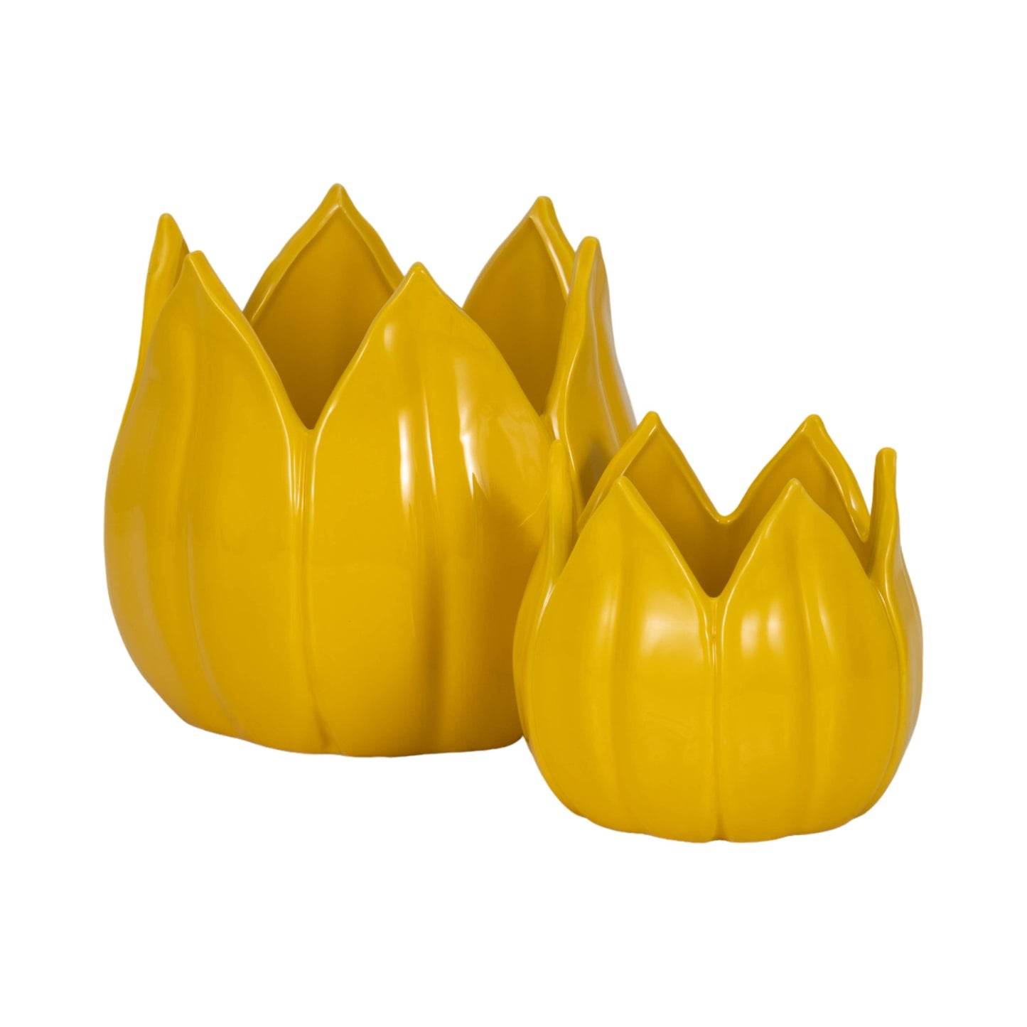5/8 in. Yellow Petal Stoneware Planters (Set of 2)