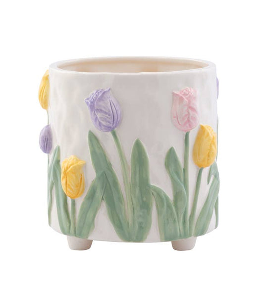 Pastel Tulips Footed Planter  - Spring - Easter #34084