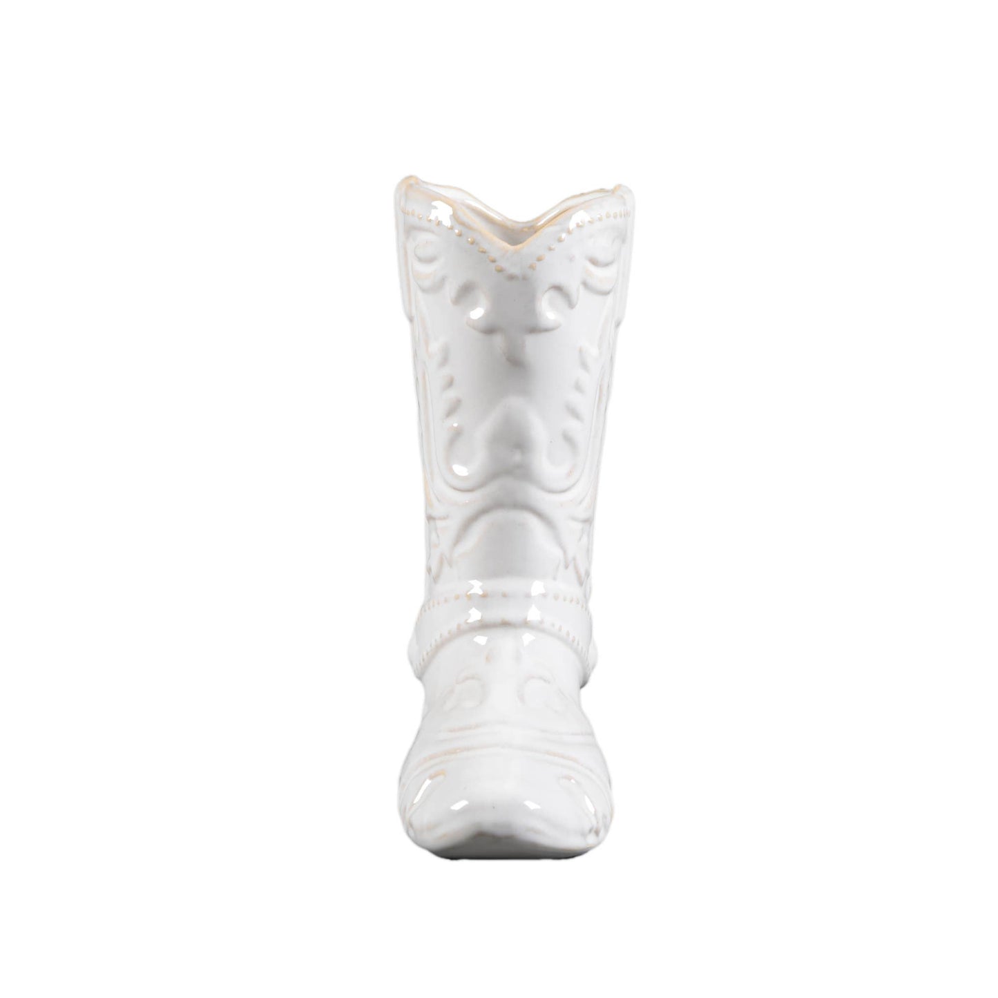 Ivory Ceramic Cow Girl Boot Vase
