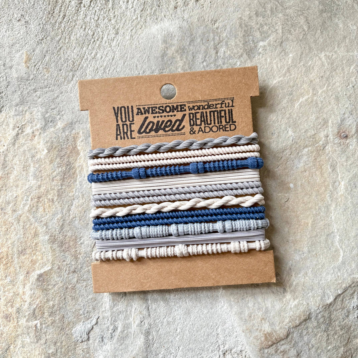 Basic Boho Hair Ties on Kraft Card | Blue & Cream
