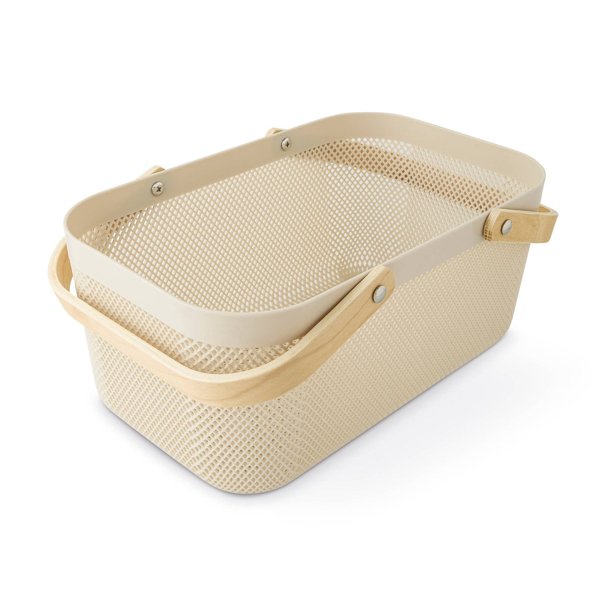 15.74"x 9.64" x 7.48" - PP Mesh Basket w/ Wooden Handle - FS