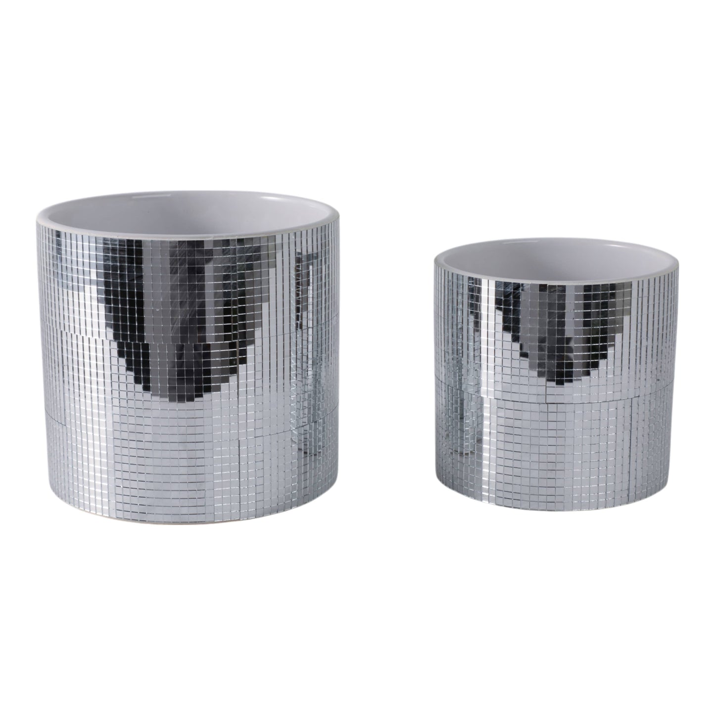 Planters Set of 2 - Silver Ceramic Disco Mirror, 6/7 in.