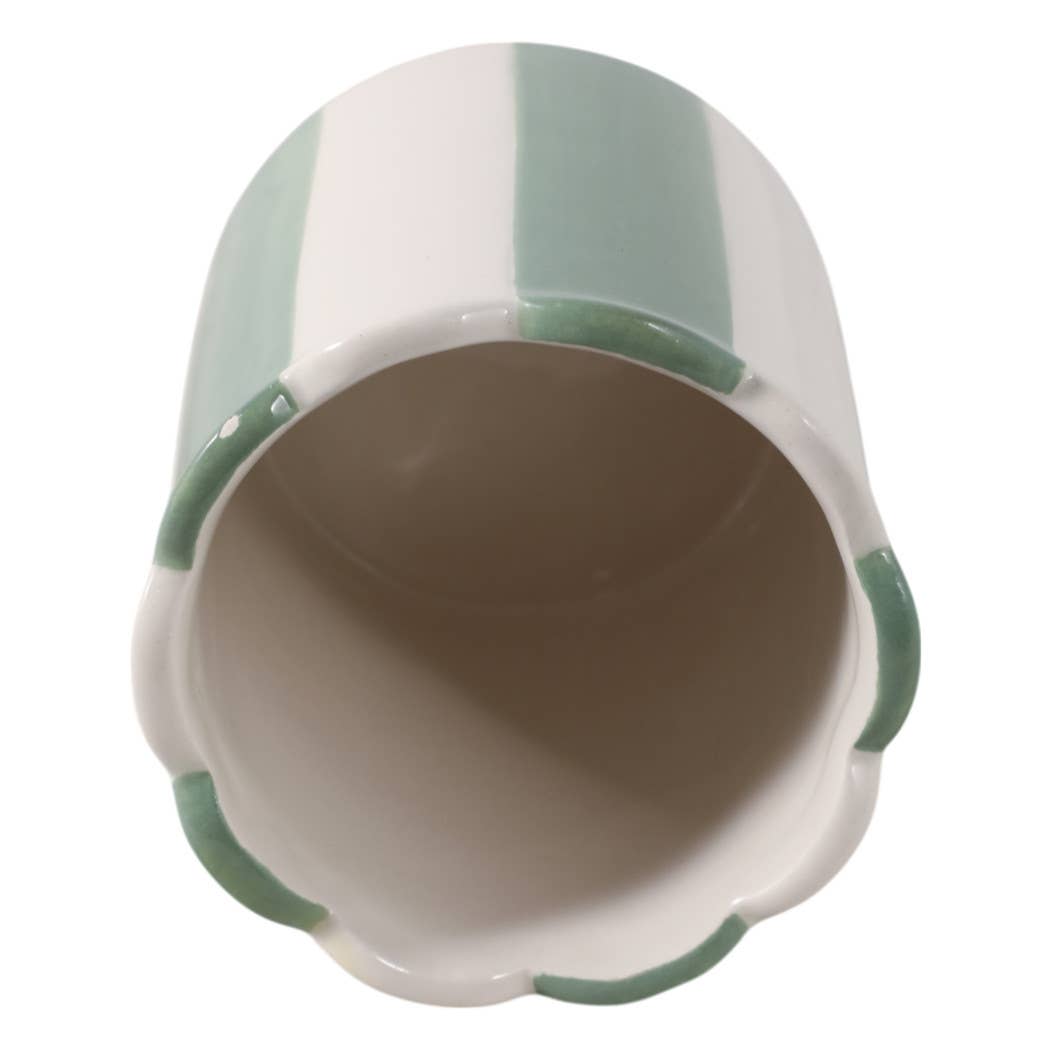 Pencil Cup - Green/Ivory Ceramic Decorative Striped, 4 in.