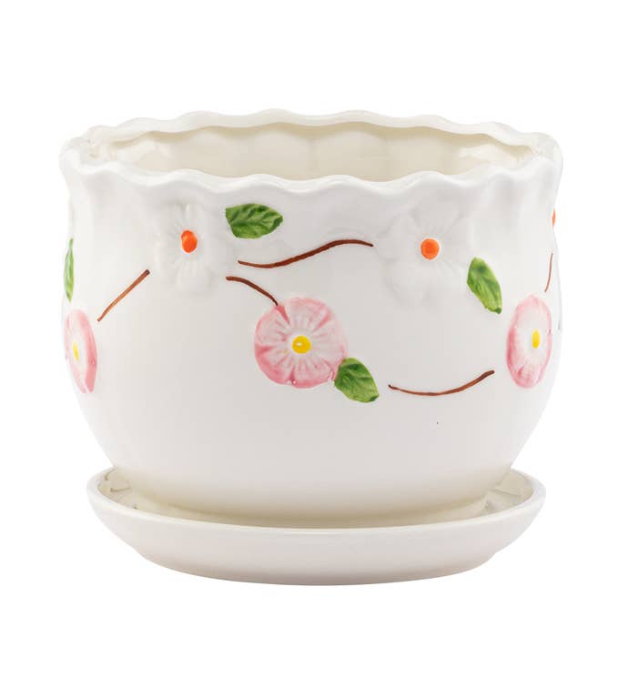 Apple Blossom Planter w/Saucer - Summer -  #17735