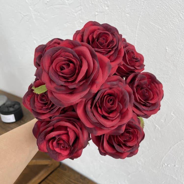 16''T Silk Rose Flower Bunch, 9 Heads, Multicolors