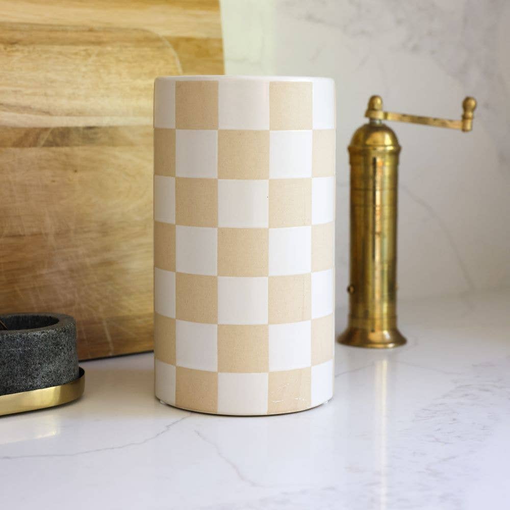 Neutral Checkered Ceramic Vase