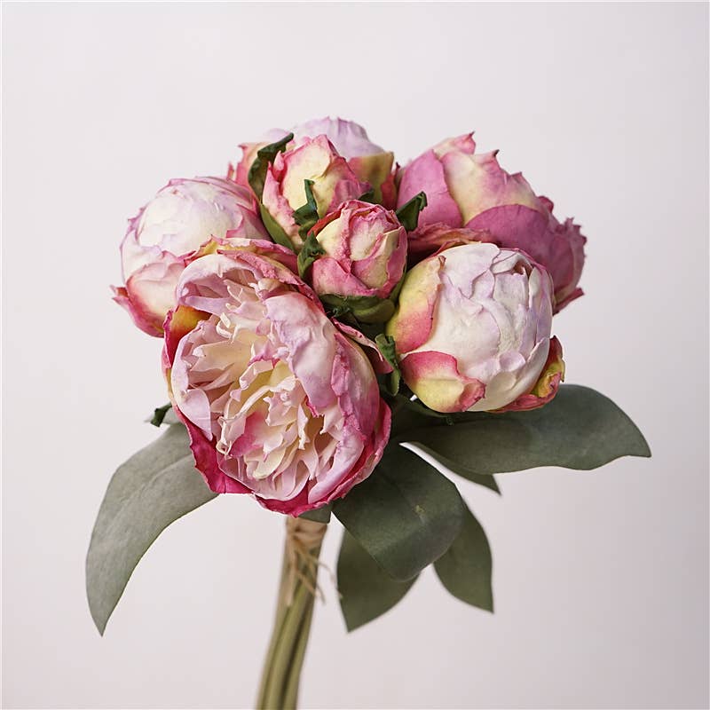 12''T Silk Peony Floral Bouquet, Spring Peonies, 7 Stems