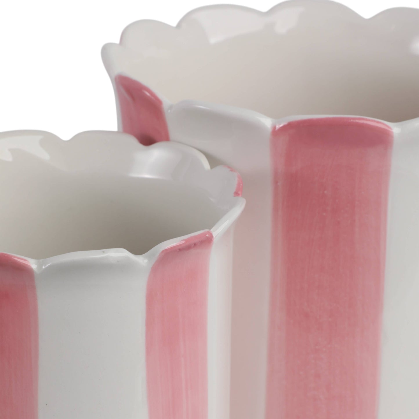 Planters Set of 2 - Pink Ceramic Striped Scallop, 6/8 in.