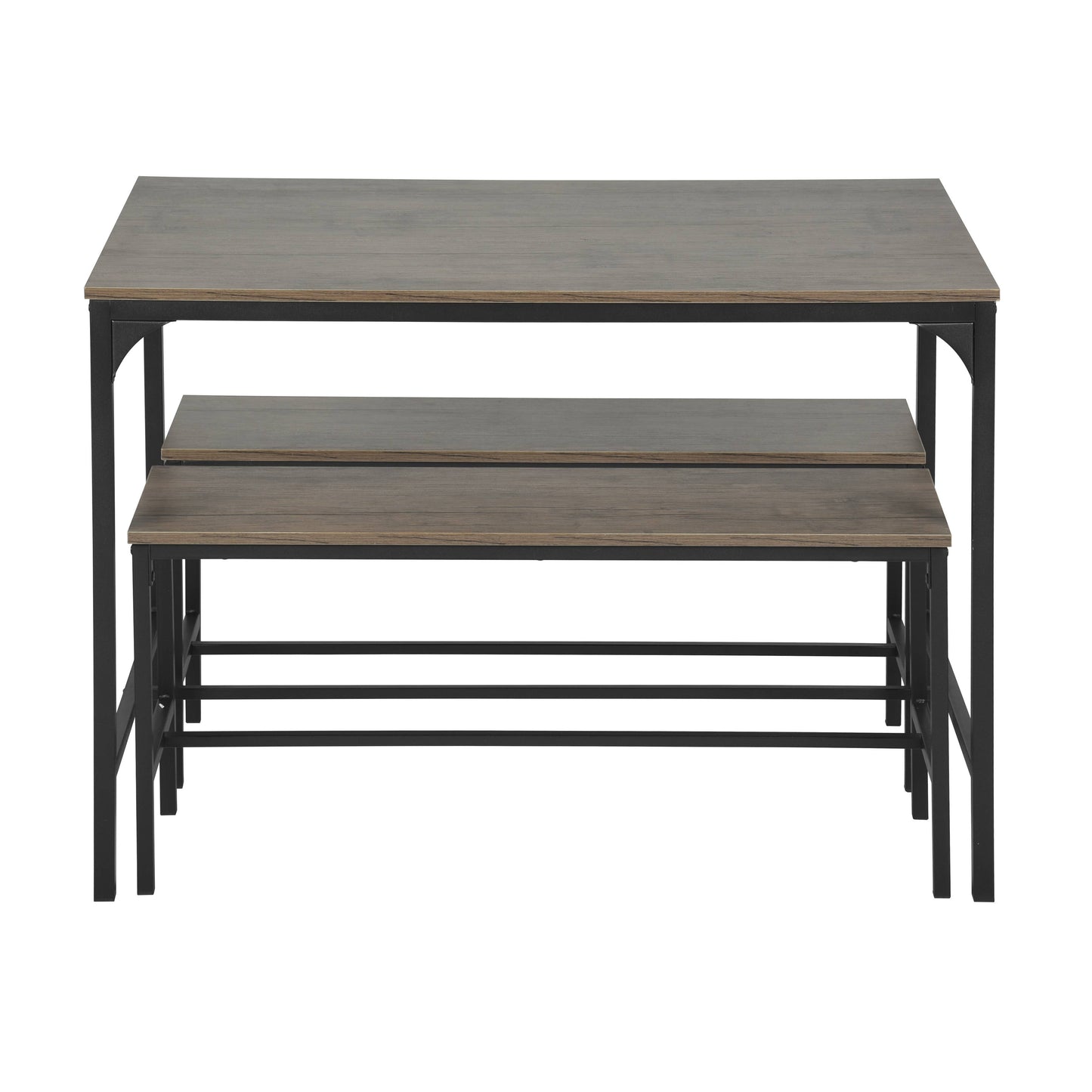 Industrial Dining Table Set with Benches – Wood & Metal