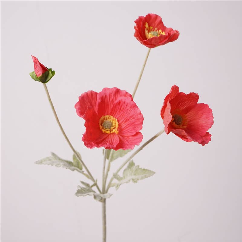 24''T Real Touch Poppy Flower, Single Poppy Stem, Pink/White
