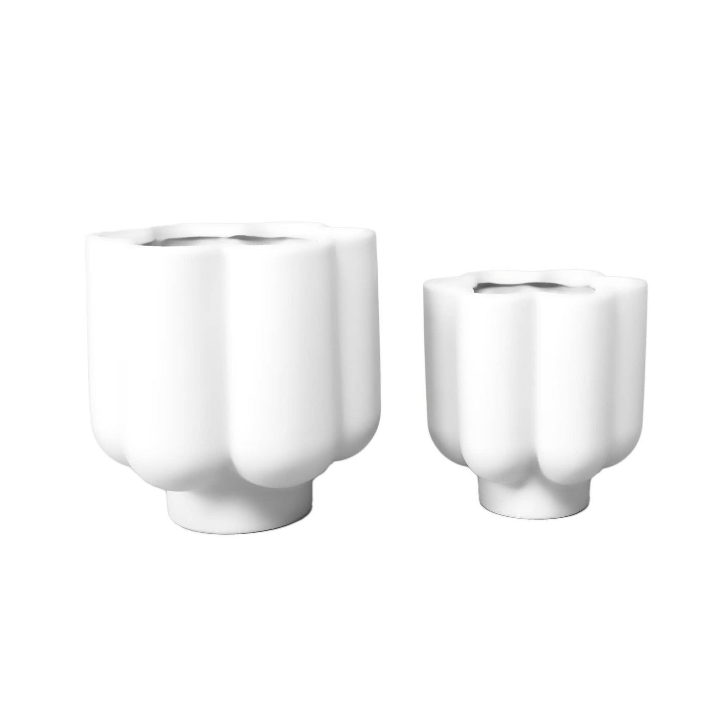Set of 2 White Scallop Ceramic Planters
