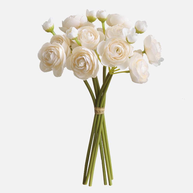 10''T Silk Baby Ranunculus Flower Bunch, 6 Stems/24 Blooms