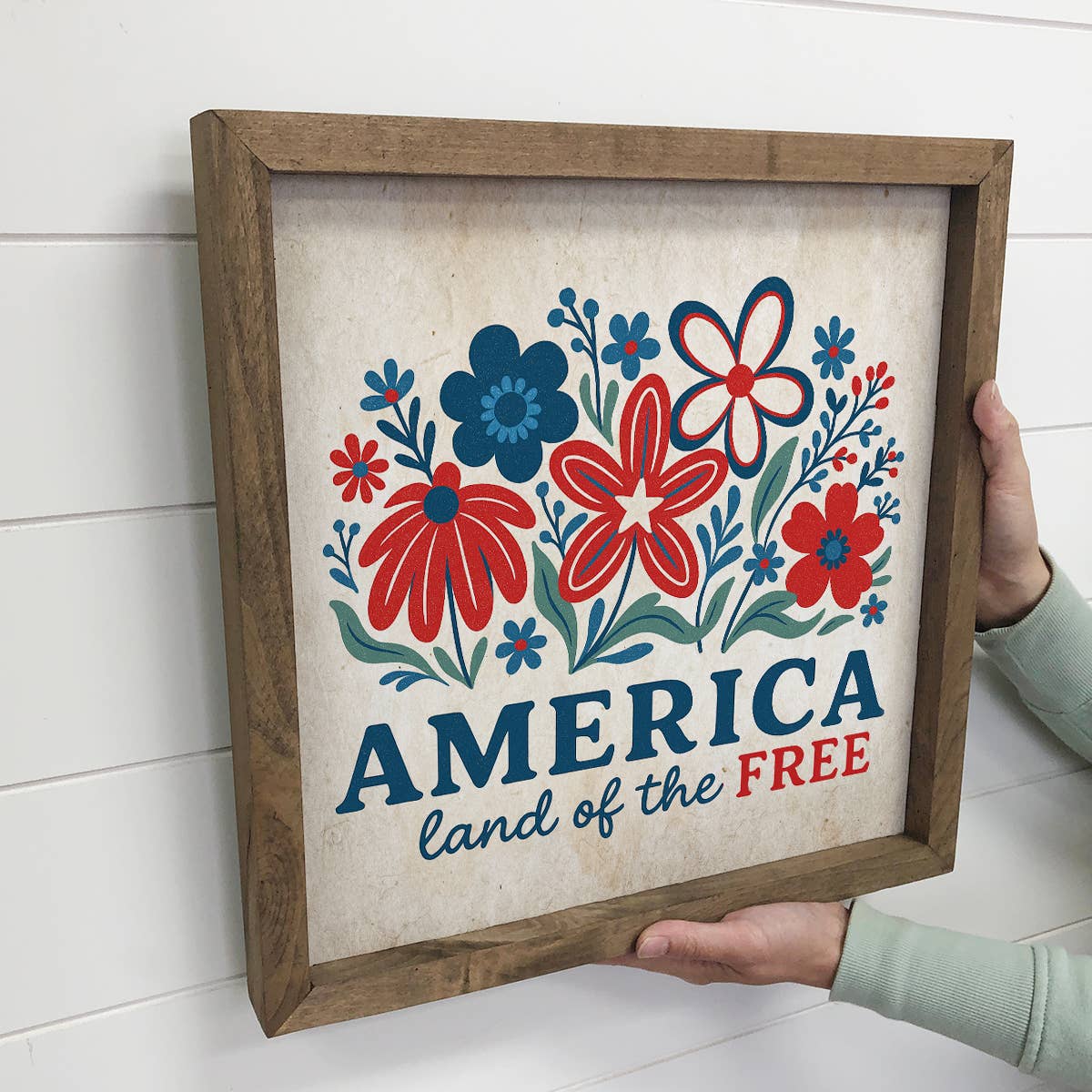 America Land of the Free Flowers - 4th of July Canvas Art