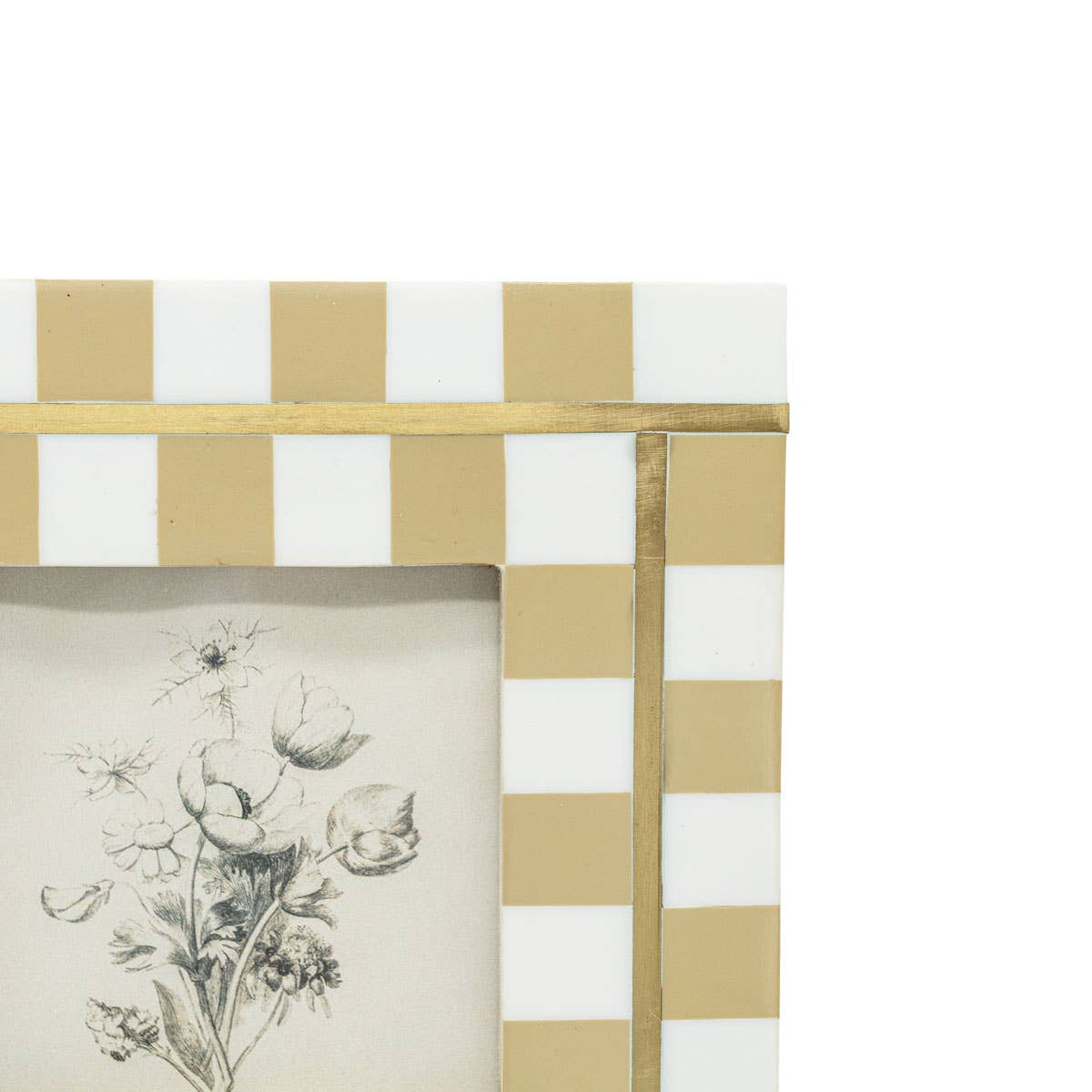 4x4 Gwendolyn Check Photo Frame Tan With Brass Inlay