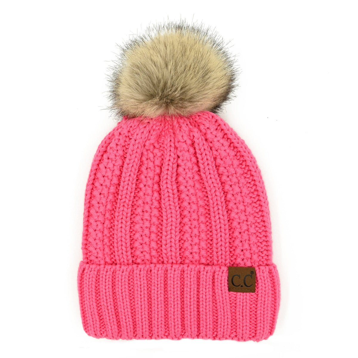 CC Bold Faux Fur Accented Beanie ( YJ-820 )