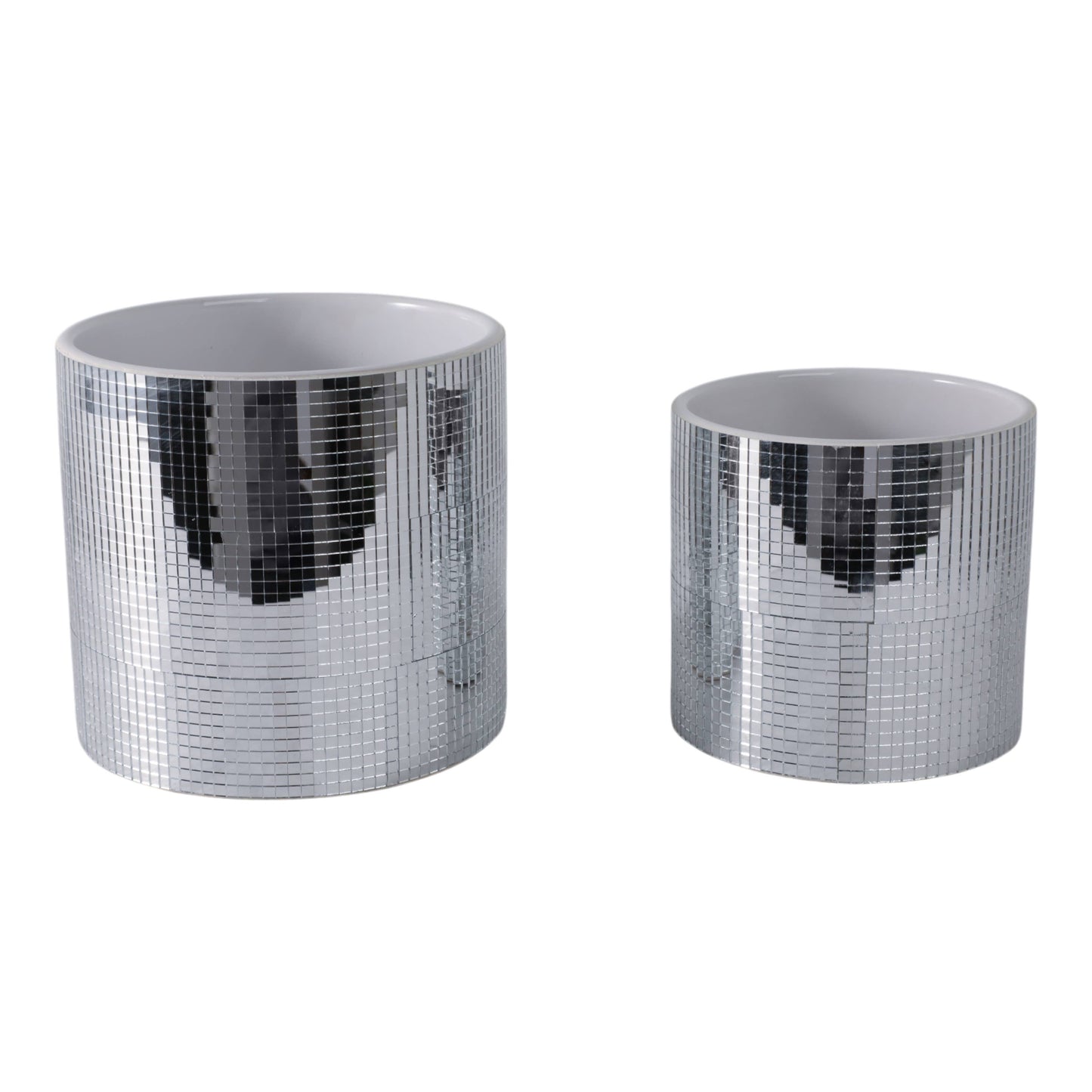Planters Set of 2 - Silver Ceramic Disco Mirror, 6/7 in.