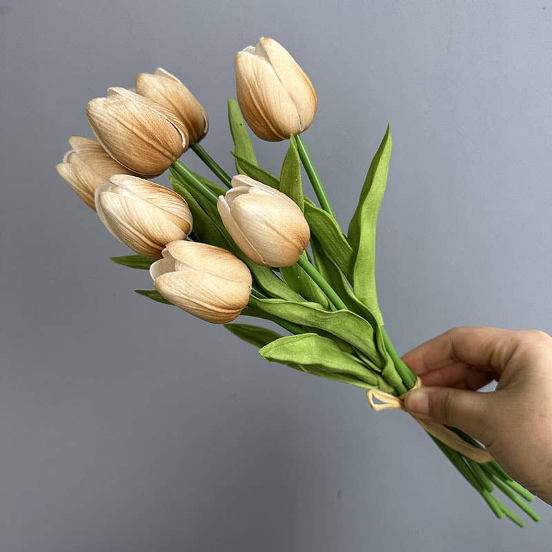 Faux PU Real Touch Tulip Flower Bunch, Spring Tulip Set of 7