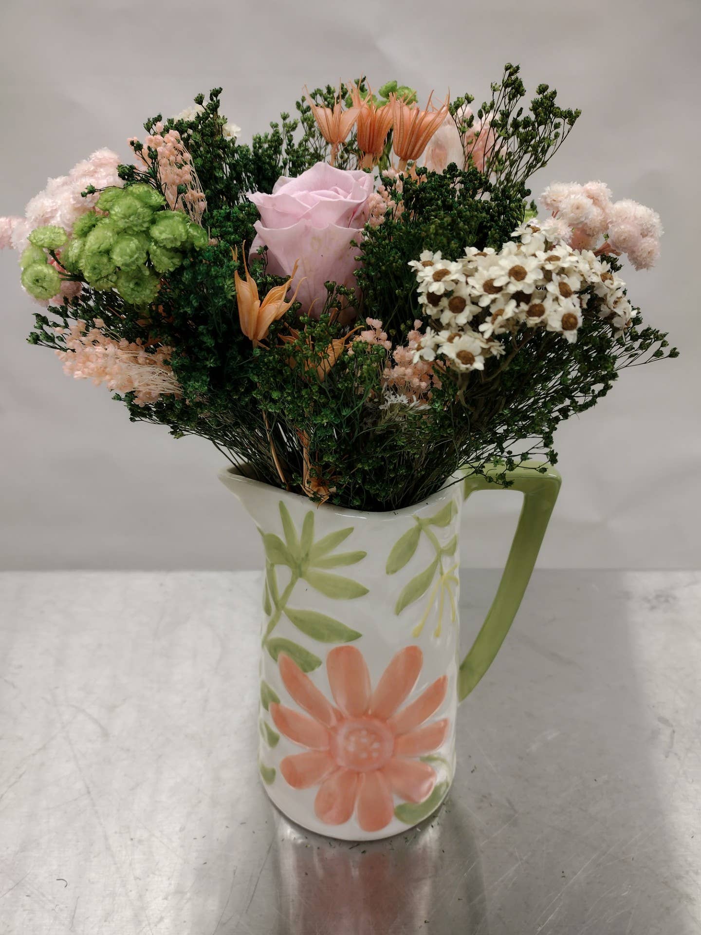 Pitcher, Spring Flowers and Green Handle Item # 33968