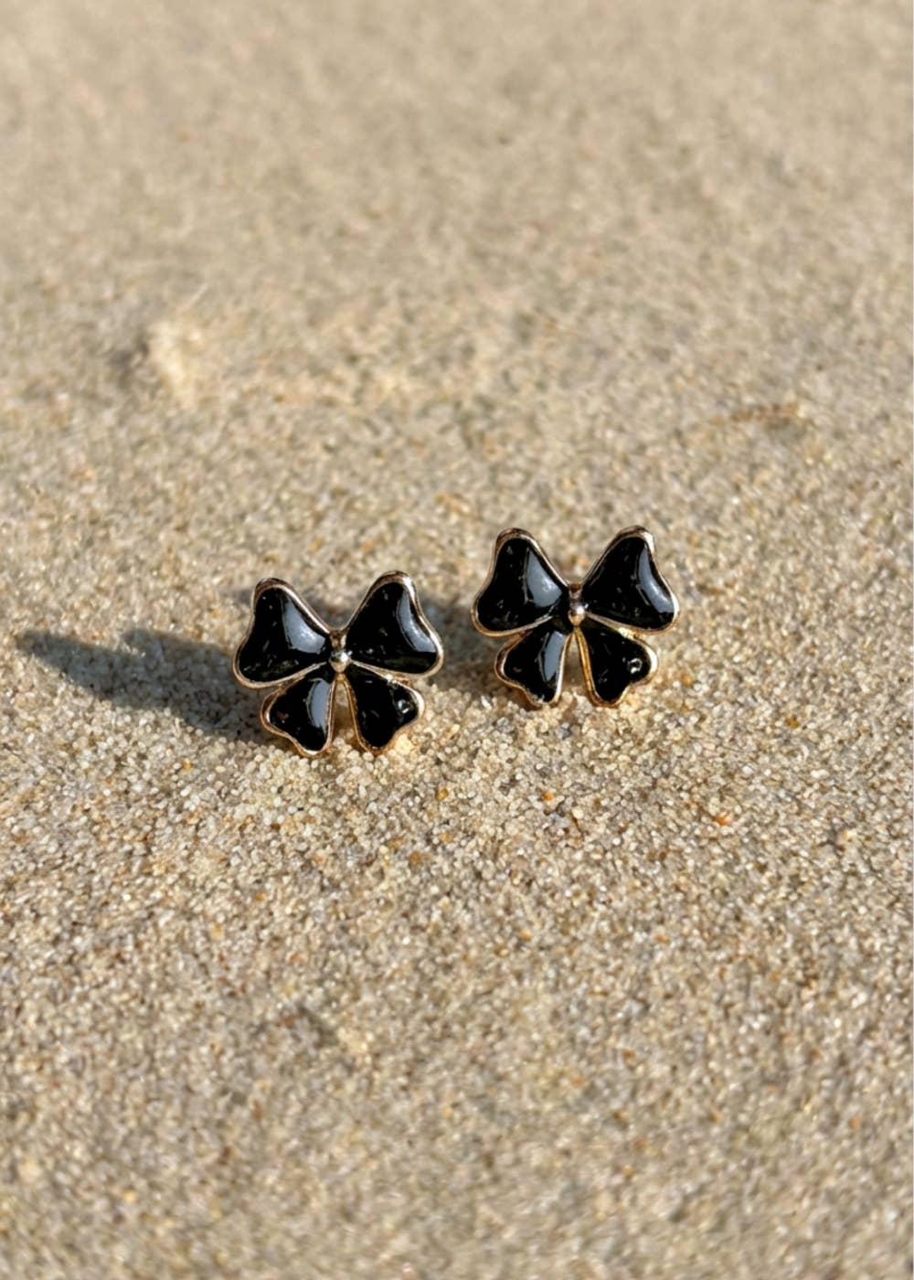 Luxe Black & Gold Bow Stud Earrings