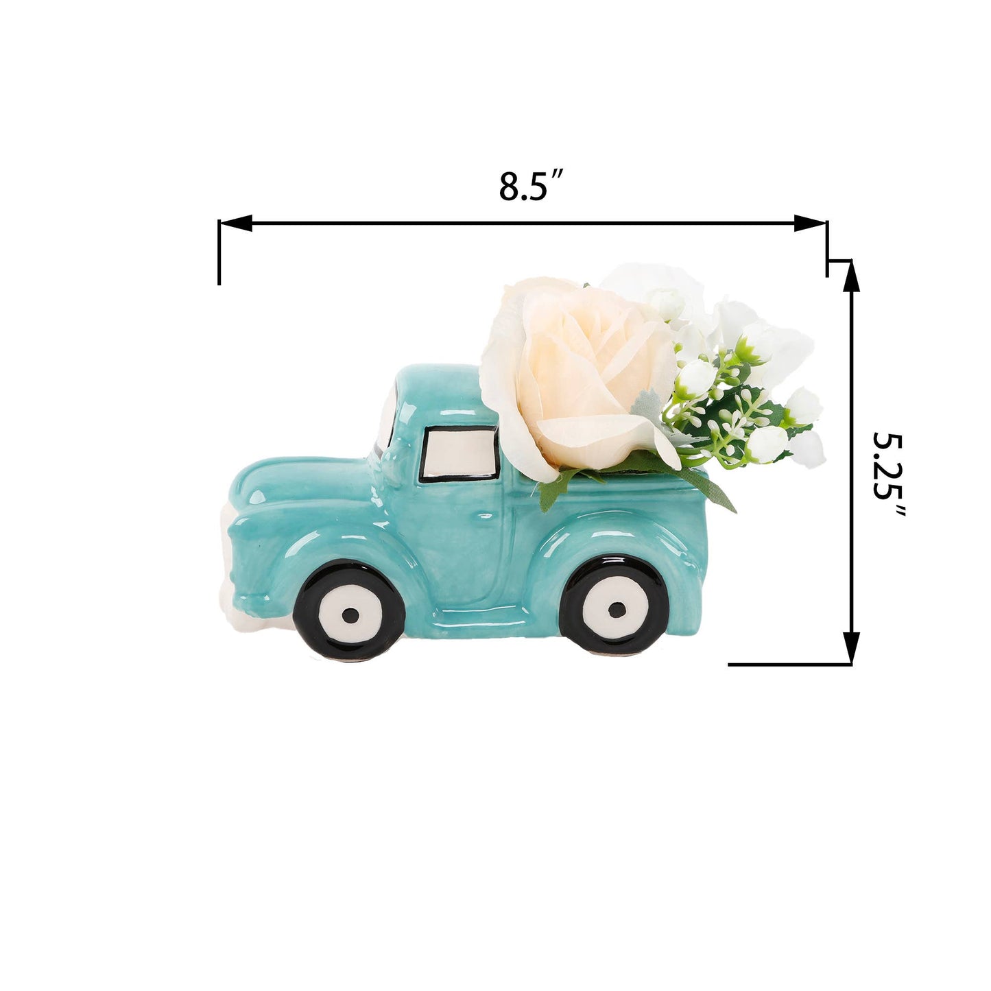 Faux Floral in Blue Ceramic Truck Planter