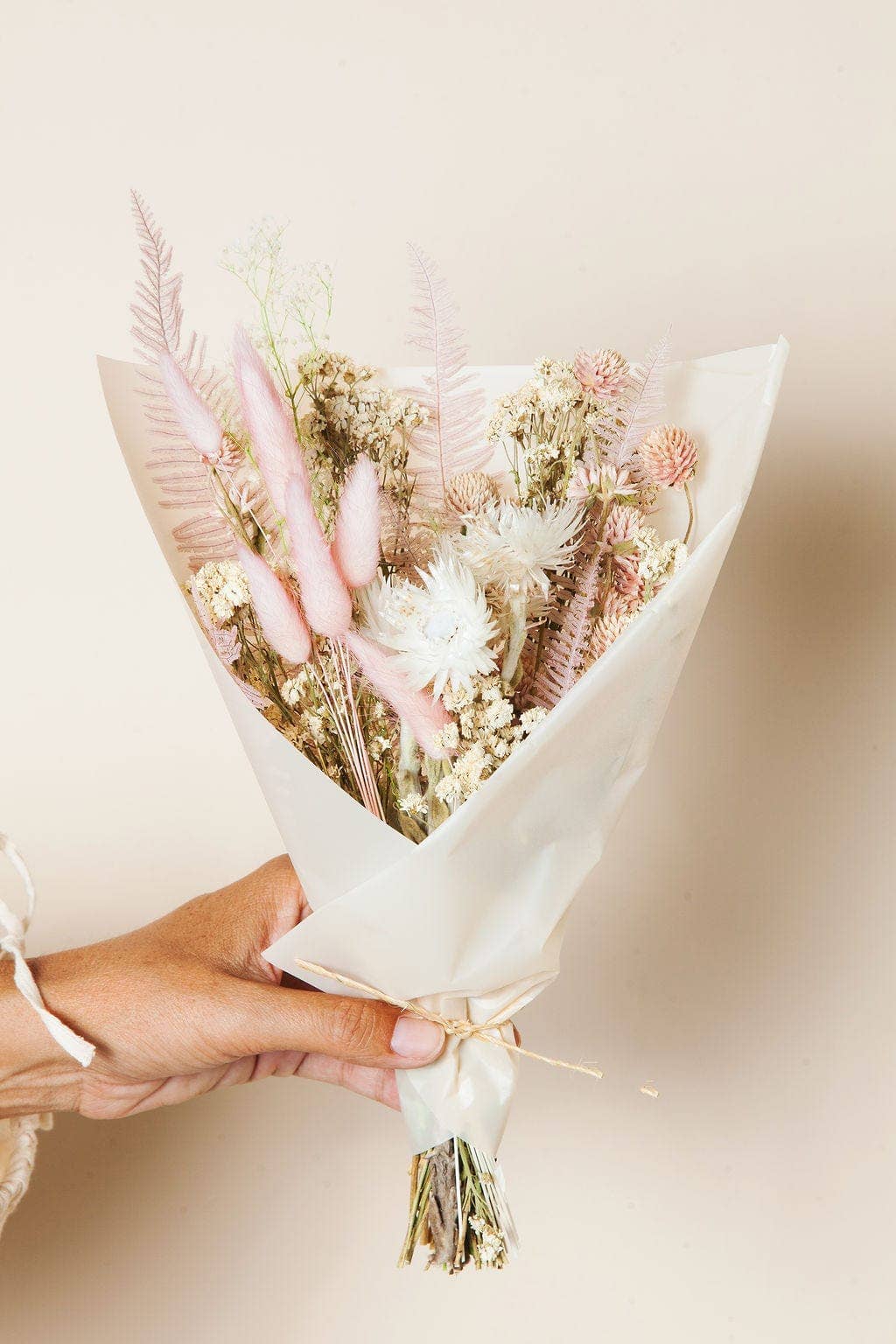Blush, Green & White Dried Flower Mini Bouquet