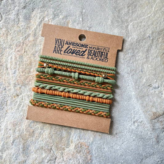 Boho Hair Ties on Kraft Card | Burnt Umber Green