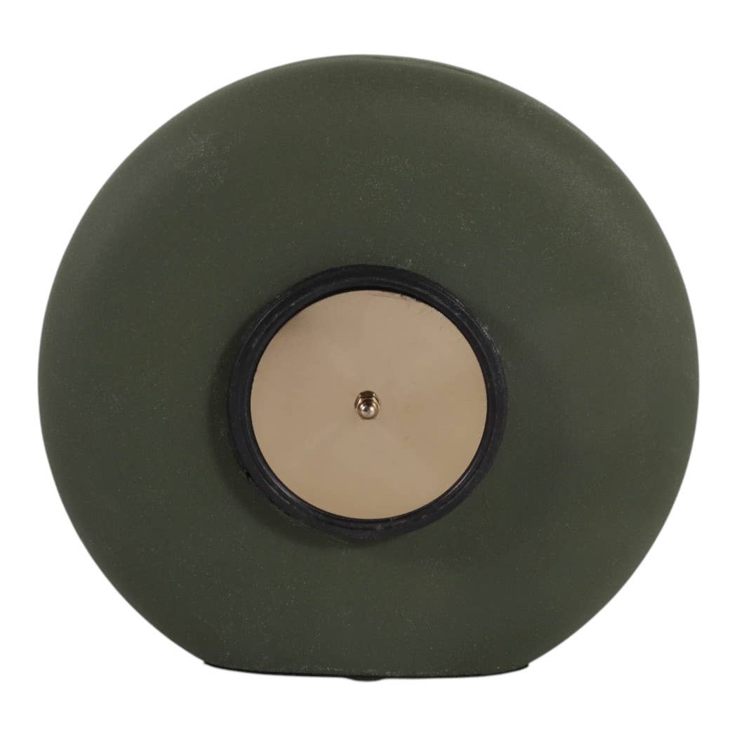 Table Clock - Green Metal and Glass Round Design, 7 in.