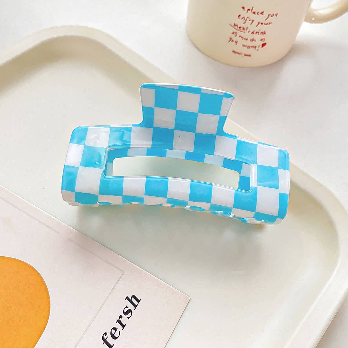 4.13"IN SQUARE CHECKERED HAIR CLAW CLIPS_CWAHA0395