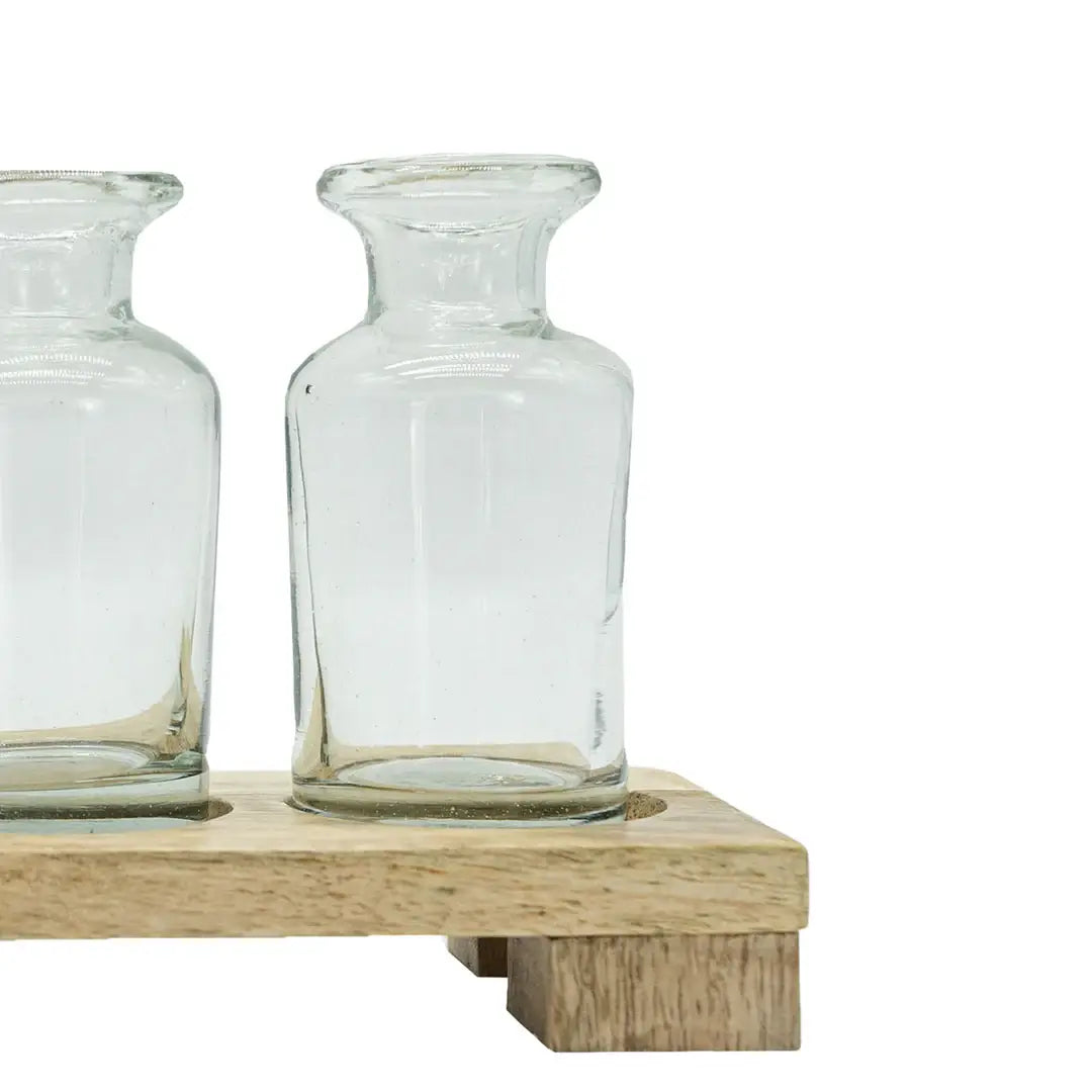 Hazel 3 Glass Bud Vase With Wood Tray