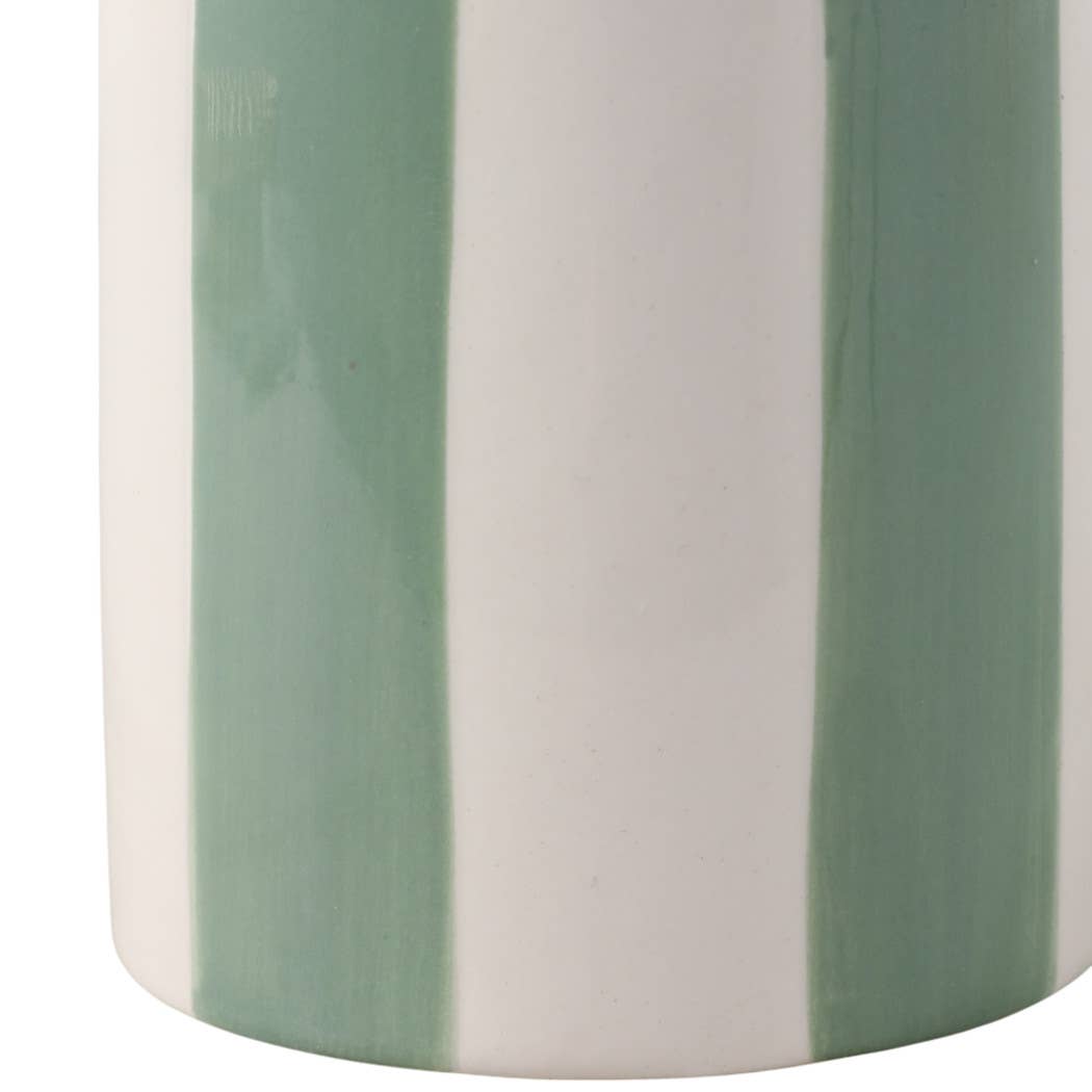 Pencil Cup - Green/Ivory Ceramic Decorative Striped, 4 in.