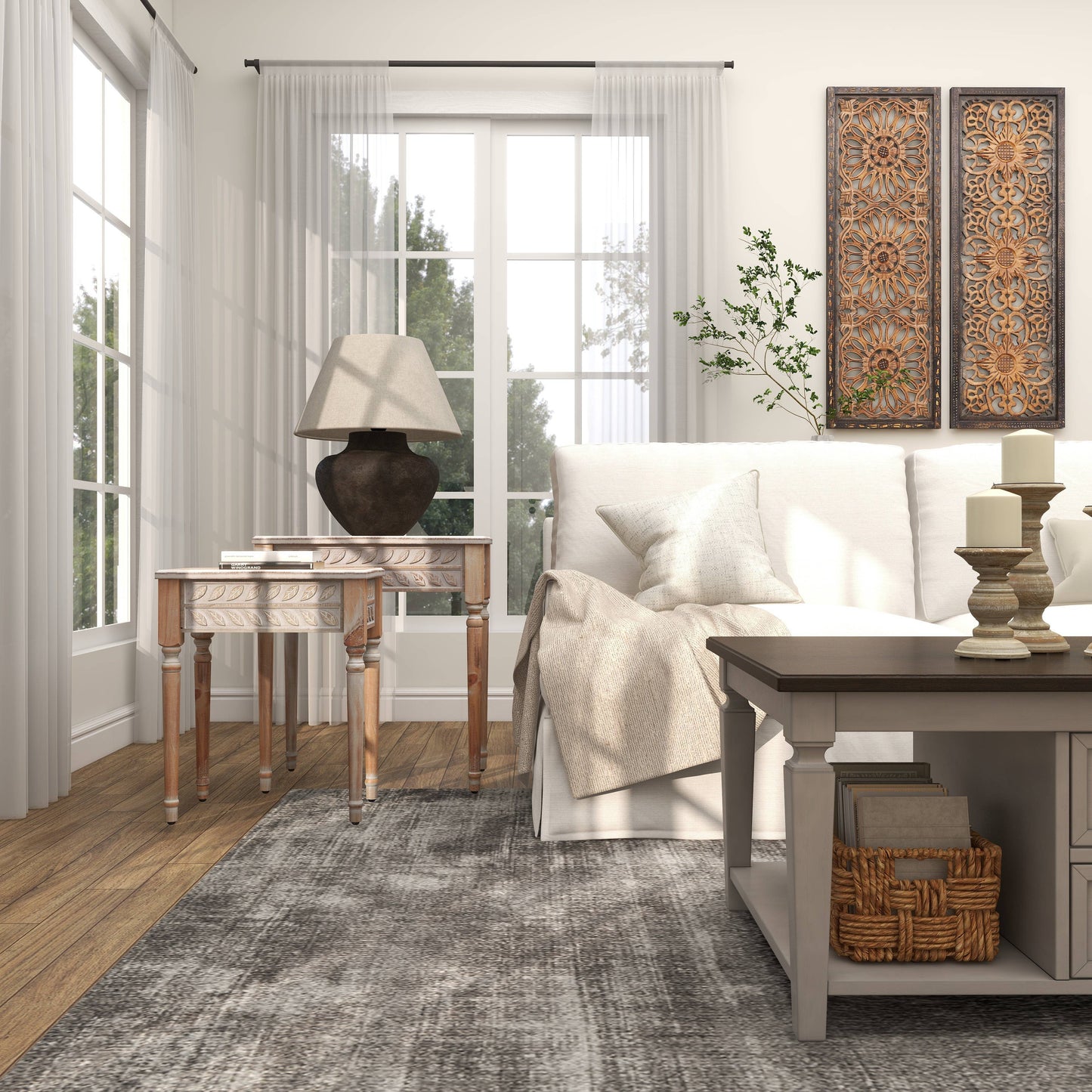 Farmhouse Brown Wooden Accent Table Set